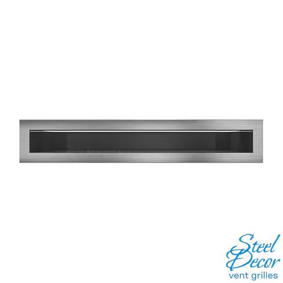Stainless steel vent grille on a white background with 'Steel Decor' branding.