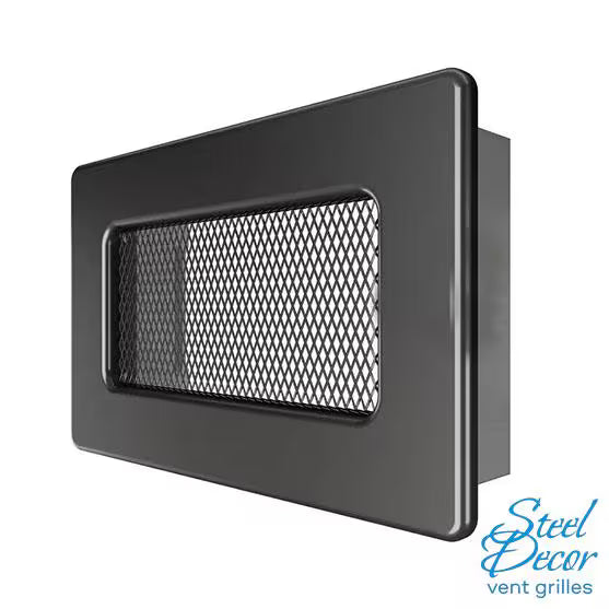 Black metal vent grille with 'Steel Decor' branding on a white background
