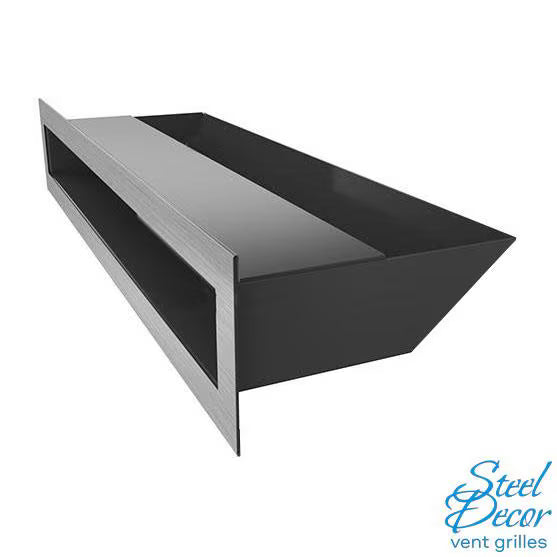 Black metal vent grille on a white background with 'Steel Decor' branding.