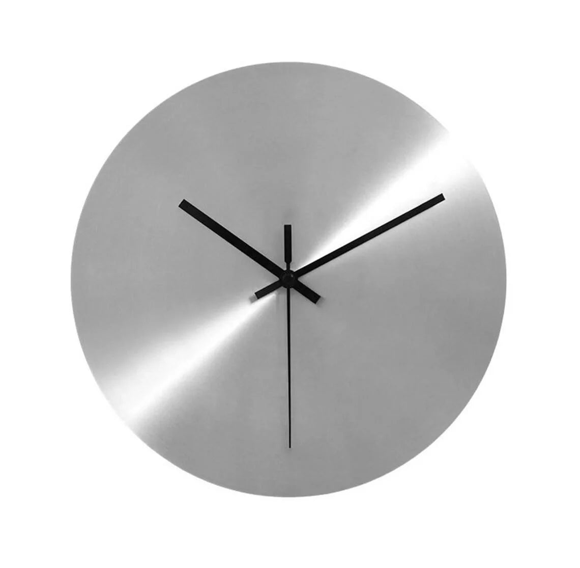Silver wall clock with black hands on a white background